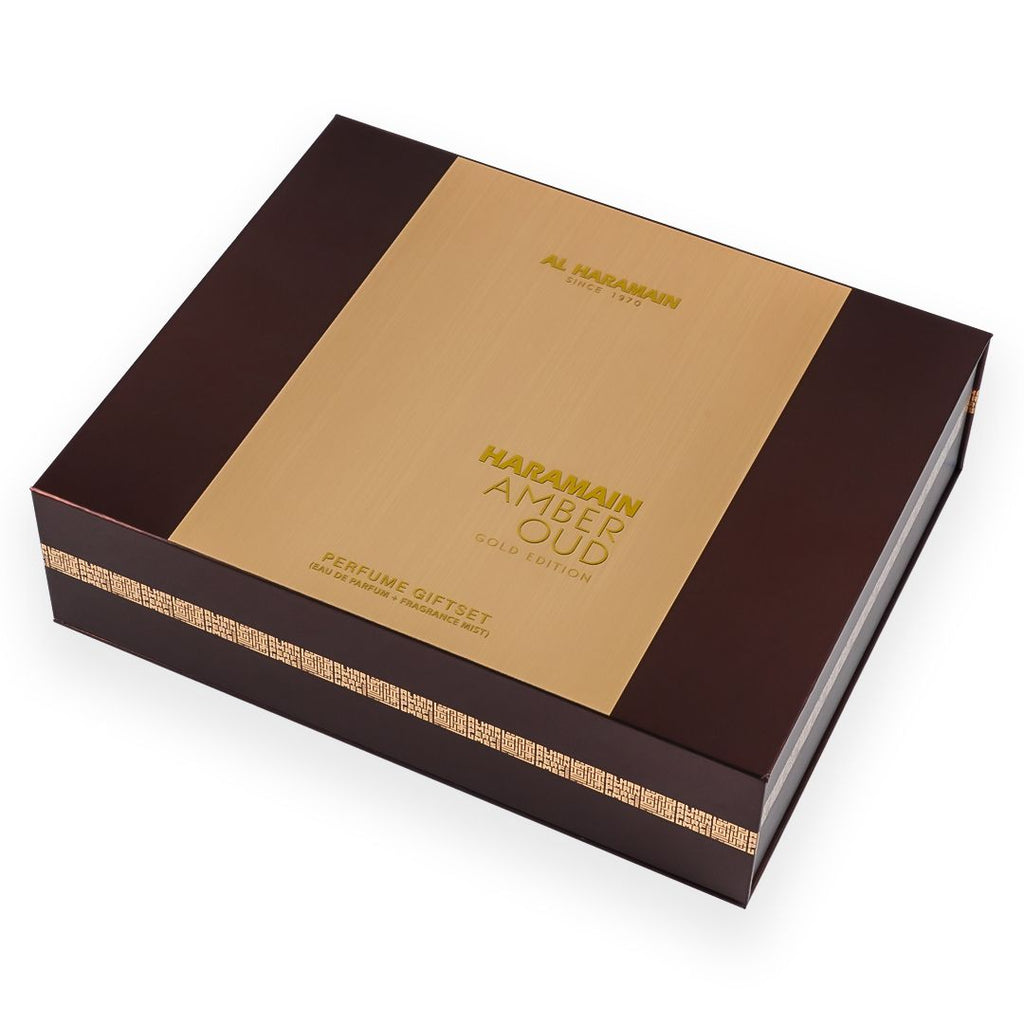Haramain Amber Oud Perfume Gift Set with Body Mist (75ml + 30 ml + 250ml)