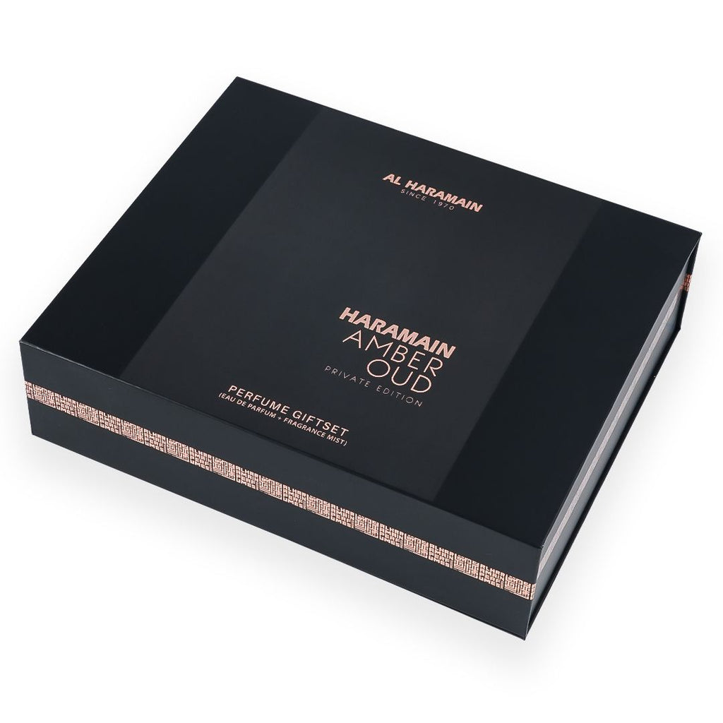 Haramain Amber Oud Perfume Gift Set with Body Mist (75ml + 30 ml + 250ml)